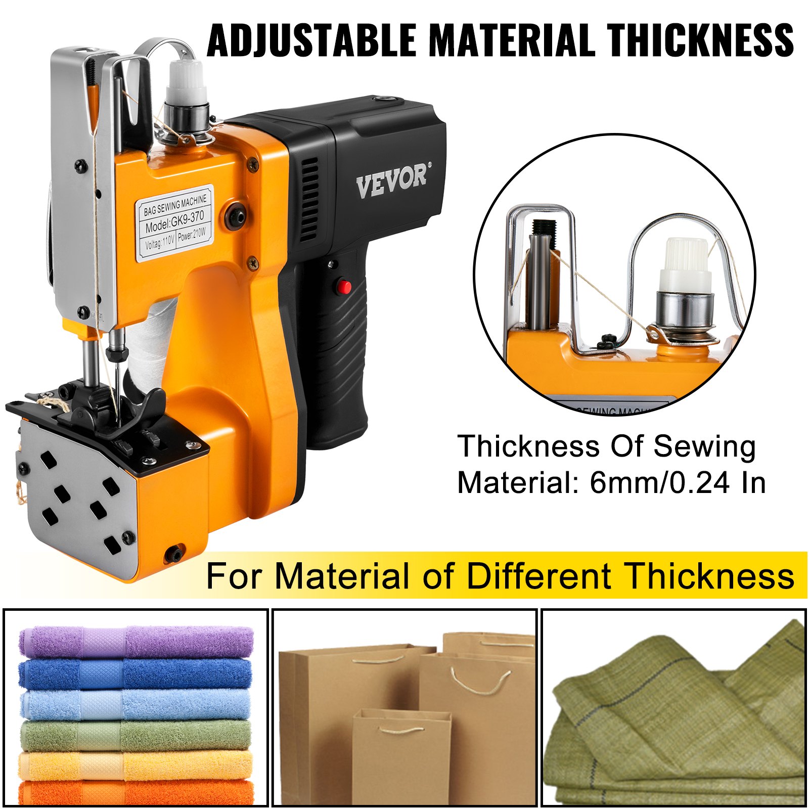 VEVOR Selladora de Bolsas portátil para cerrar bolsas Máquina de coser eléctrica para cerrar bolsas Máquina de coser portátil de 220 V