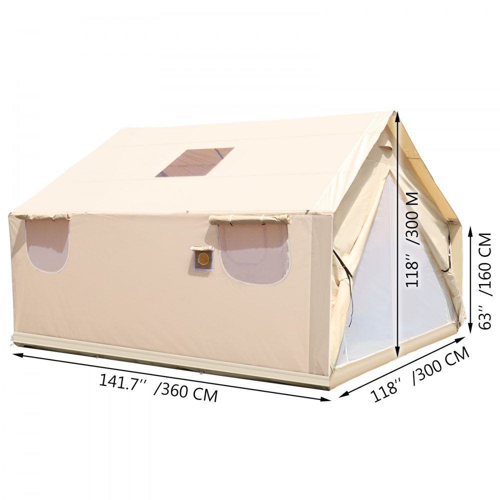 Tienda de campaña de lona VEVOR de 3 x 3,6 m, con solapa de PVC, impermeable, para acampar, con orificio para estufa, para 6-8 personas, ideal para exteriores, camping, senderismo, fiestas y caza.