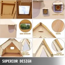 VEVOR Carpa de Pared de Lona 10x12ft, Carpa de Pared con Solapa de PVC para Tormentas, Carpa de Pared de Lona Grande Impermeable, Carpas de Lona para Acampar con Agujero para Estufa para 6-8 personas Acampar al Aire Libre Senderismo Fiesta Caza