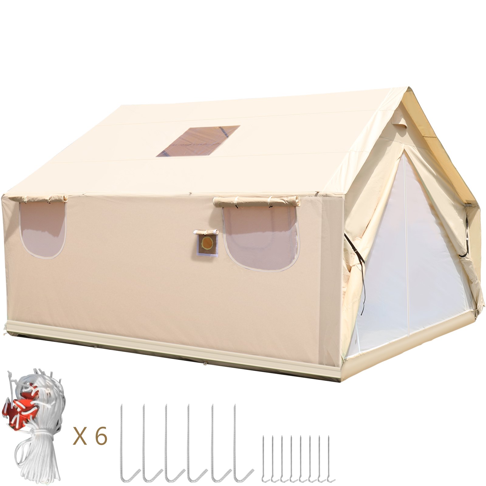 Tienda de campaña de lona VEVOR de 3 x 3,6 m, con solapa de PVC, impermeable, para acampar, con orificio para estufa, para 6-8 personas, ideal para exteriores, camping, senderismo, fiestas y caza.