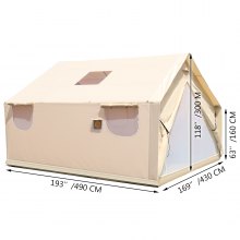 VEVOR Carpa de Lona de Pared 14X16ft, Carpa de Pared con Solapa de Tormenta de PVC, Carpa de Lona Grande para Pared Impermeable, Carpas de Lona para Acampar con Orificio para Estufa para 8-10 Personas Acampar al Aire Libre Senderismo Fiesta Caza