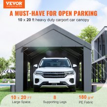 VEVOR Carport, toldo para coche resistente de 10 x 20 pies, refugio para garaje al aire libre con paredes laterales extraíbles, ventanas y puertas enrollables ventiladas, resistente a los rayos UV, lona impermeable para todas las estaciones para coche, camión, barco, gris oscuro