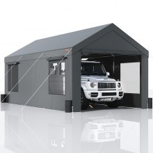 VEVOR Carport, toldo para coche resistente de 10 x 20 pies, refugio para garaje al aire libre con paredes laterales extraíbles, ventanas y puertas enrollables ventiladas, resistente a los rayos UV, lona impermeable para todas las estaciones para coche, camión, barco, gris oscuro