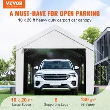 VEVOR Cochera, Toldo para Auto de Alta Resistencia de 10x20 pies, Refugio de Garaje Exterior con Paredes Laterales Removibles, Ventanas y Puertas Ventiladas Enrollables, Lona Impermeable para Todas La
