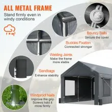 VEVOR Carport, toldo para coche resistente de 12 x 20 pies, refugio para garaje al aire libre con paredes laterales extraíbles, ventanas y puertas enrollables ventiladas, resistente a los rayos UV, lona impermeable para todas las estaciones para coche, camión, barco, gris oscuro