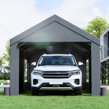 VEVOR Carport, toldo para coche resistente de 12 x 20 pies, refugio para garaje al aire libre con paredes laterales extraíbles, ventanas y puertas enrollables ventiladas, resistente a los rayos UV, lona impermeable para todas las estaciones para coche, camión, barco, gris oscuro