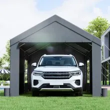 VEVOR Carport, toldo para coche resistente de 12 x 20 pies, refugio para garaje al aire libre con paredes laterales extraíbles, ventanas y puertas enrollables ventiladas, resistente a los rayos UV, lona impermeable para todas las estaciones para coche, camión, barco, gris oscuro