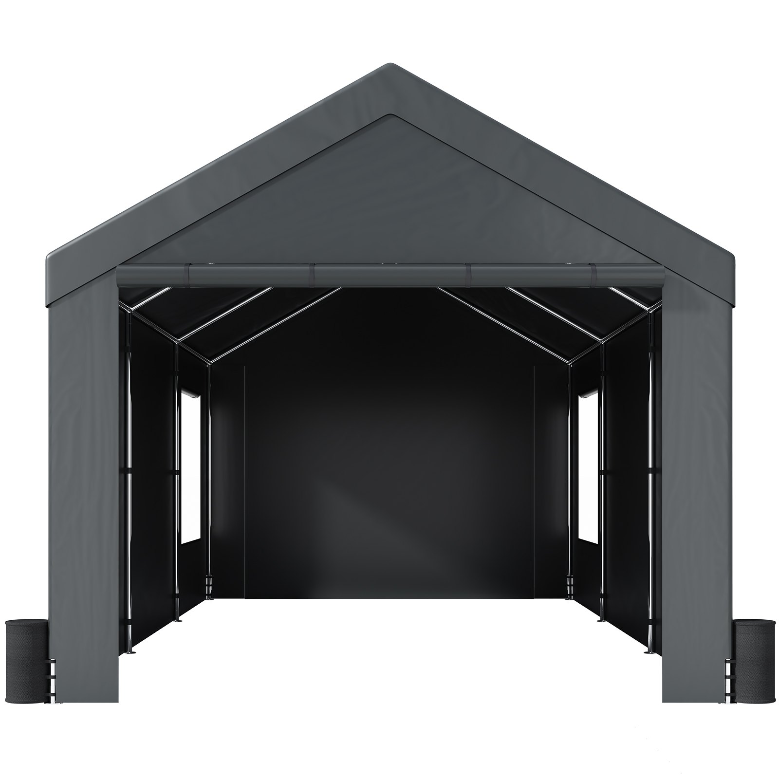 Cochera VEVOR con marquesina gris, amplia entrada y resistente estructura de acero para protección contra la intemperie.
