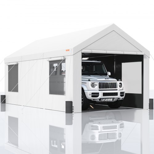 VEVOR Cochera, Toldo para Auto de Alta Resistencia de 12 x 20 pies con Ventanas Ventiladas Enrollables, Garaje Portátil Extra Grande con Paredes Laterales Removibles, Lona Impermeable Resistente a los