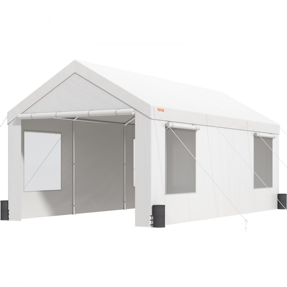 VEVOR Cochera, Toldo para Auto de Alta Resistencia de 12 x 20 pies con Ventanas Ventiladas Enrollables, Garaje Portátil Extra Grande con Paredes Laterales Removibles, Lona Impermeable Resistente a los