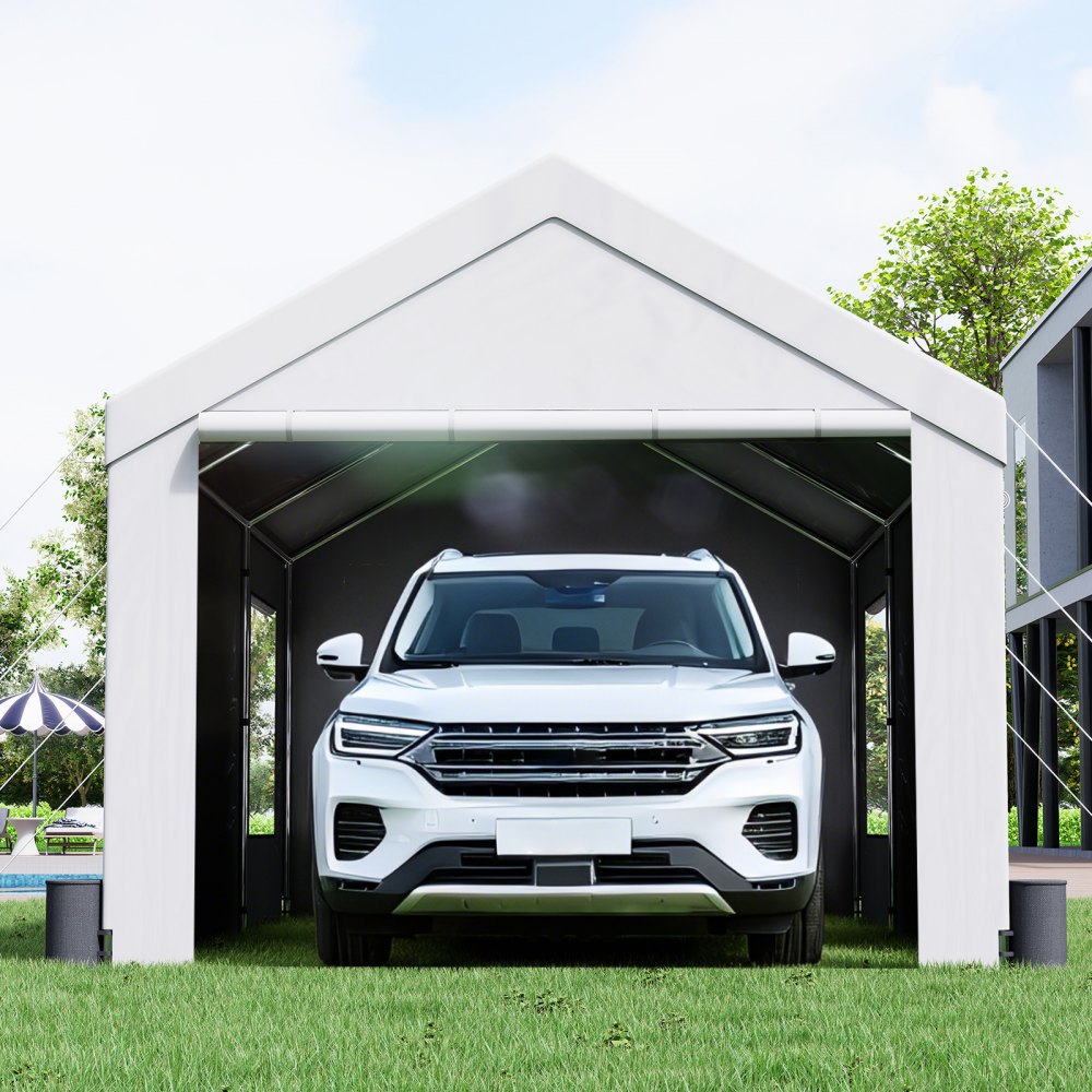 VEVOR Cochera, Toldo para Auto de Alta Resistencia de 12 x 20 pies con Ventanas Ventiladas Enrollables, Garaje Portátil Extra Grande con Paredes Laterales Removibles, Lona Impermeable Resistente a los