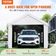 VEVOR Cochera, Toldo para Auto de Alta Resistencia de 12 x 20 pies con Ventanas Ventiladas Enrollables, Garaje Portátil Extra Grande con Paredes Laterales Removibles, Lona Impermeable Resistente a los