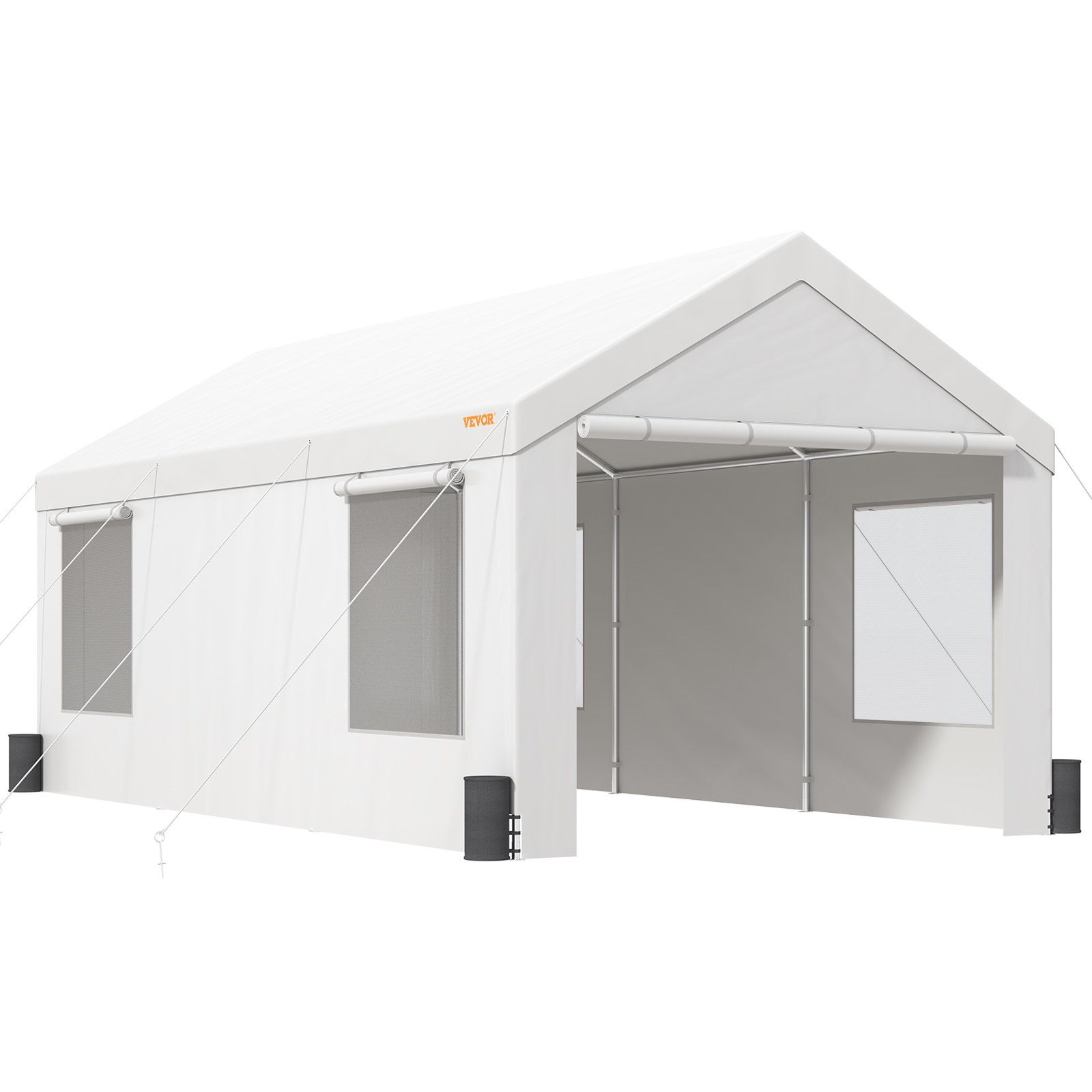 VEVOR Cochera, Toldo para Auto de Alta Resistencia de 12 x 20 pies con Ventanas Ventiladas Enrollables, Garaje Portátil Extra Grande con Paredes Laterales Removibles, Lona Impermeable Resistente a los