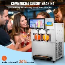 VEVOR Comercial Slushy Machine Máquina de granizados Maquina para frappe 8L / 2.1 Gal Double Bowl Margarita Machine 1155W Acero inoxidable Margarita