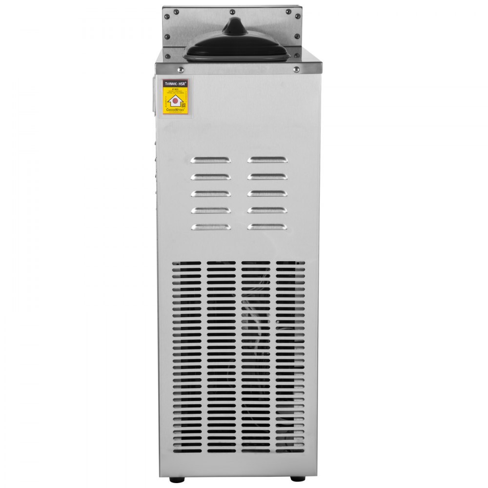 Máquina de granizados VEVOR de acero inoxidable con ranuras de ventilación y asa superior negra.