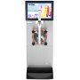 Máquina de granizados VEVOR con pantalla digital, cuerpo de acero inoxidable e imágenes coloridas de granizados.
