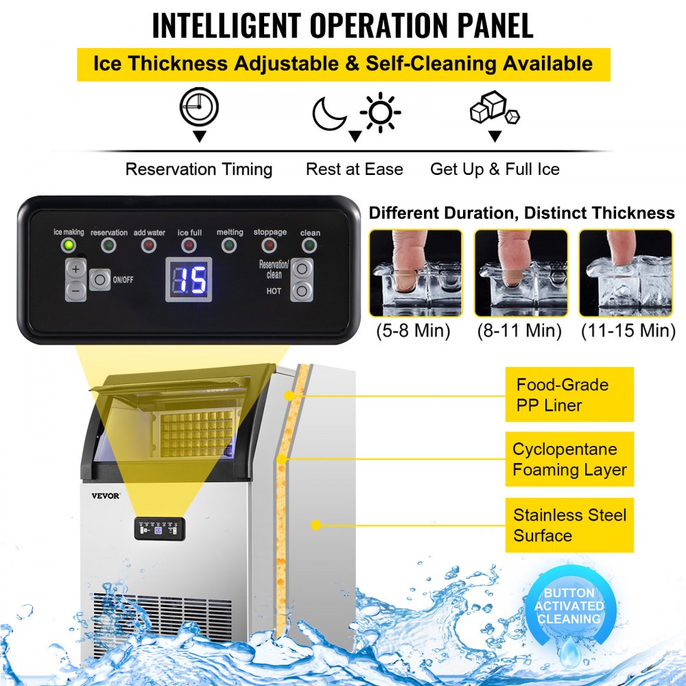VEVOR 110V Máquina comercial de hielo Fabricador De Hielo 110 libras/24 horas máquina de hielo de 530 W con capacidad de almacenamiento de 30 libras