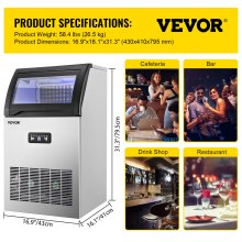 VEVOR 110V Máquina comercial de hielo Fabricador De Hielo 110 libras/24 horas máquina de hielo de 530 W con capacidad de almacenamiento de 30 libras