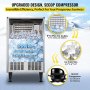 Máquina para hacer hielo comercial VEVOR de 110 V, máquina de hielo de acero inoxidable aprobada por ETL de 170 libras/24 horas con cubo de 66 libras, limpieza automática, cubo transparente, refrigerado por aire, incluye filtro de agua y bomba de drenaje