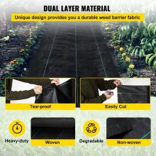 Barrera de malezas VEVOR, tela de paisaje de 5.8 oz, alfombrilla de cubierta de 3 pies x 300 pies geotextil de control de césped tejido resistente para jardín, patio, negro