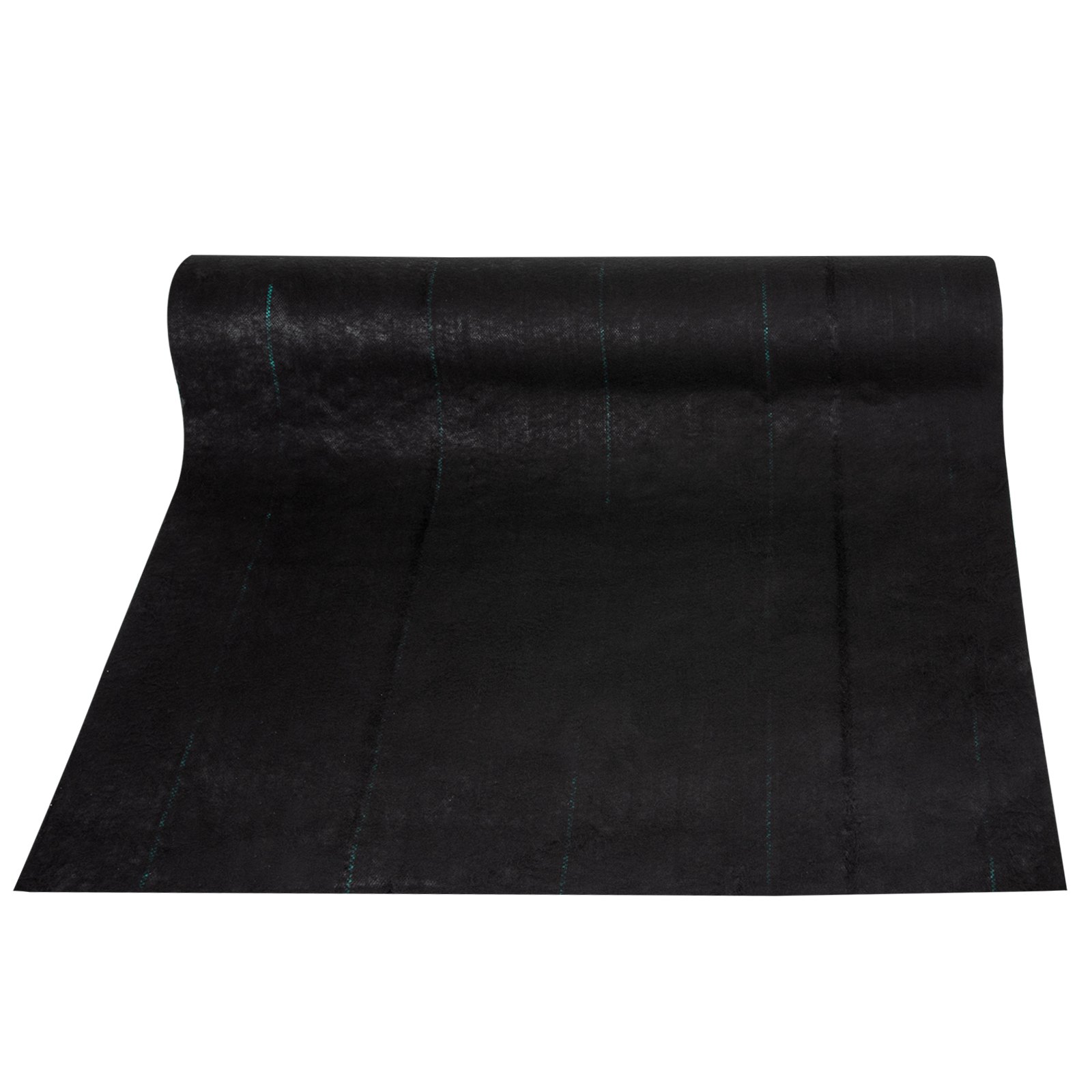 Tejido de barrera contra malas hierbas para jardín VEVOR en color negro con tenues líneas verdes.