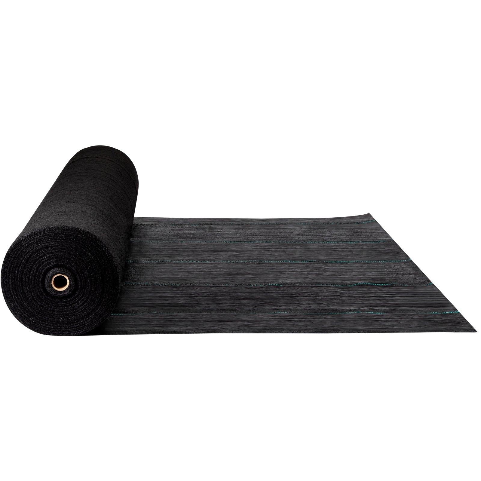 Rollo de tela protectora contra malas hierbas para jardín VEVOR parcialmente desenrollado sobre fondo blanco.