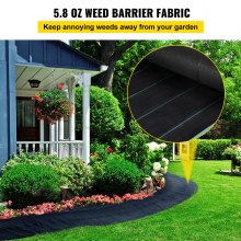 Barrera de malezas VEVOR, tela de paisaje de 5.8 oz, alfombrilla de cubierta de 4 pies x 300 pies Geotextil de control de césped tejido resistente para jardín, patio, negro