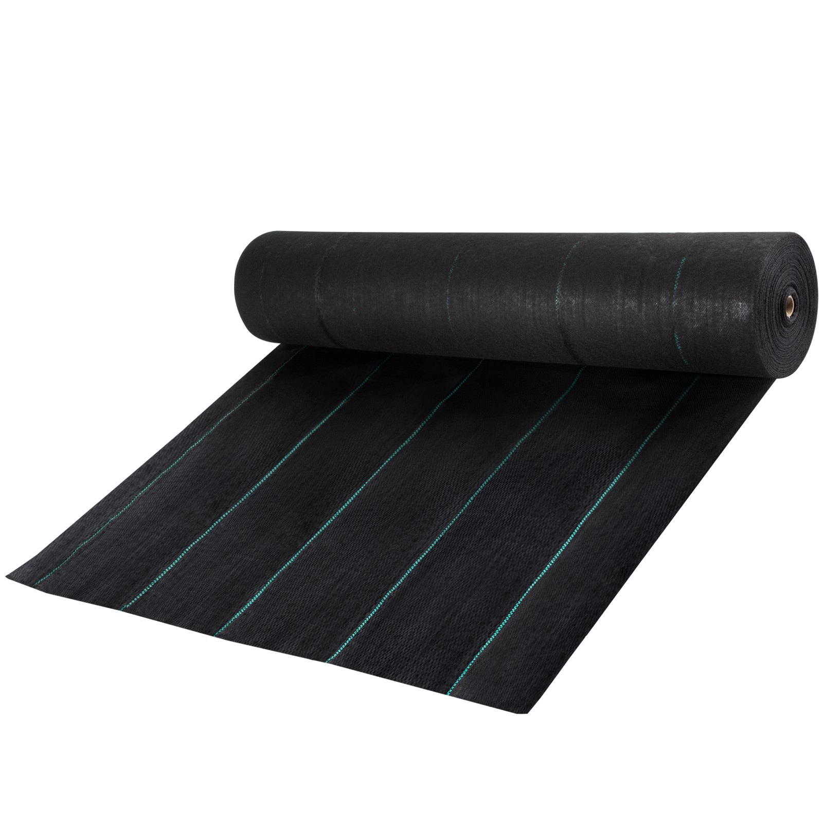 Rollo negro de tela protectora contra malezas VEVOR con líneas verdes para un control eficaz de malezas en jardines y paisajes.