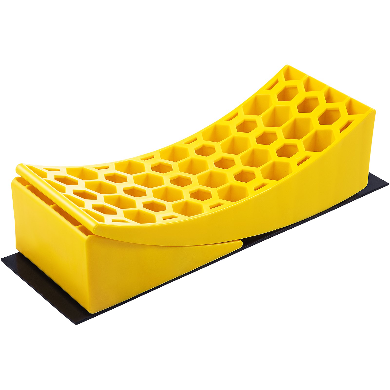 Nivelador para caravana VEVOR de color amarillo con diseño de panal sobre fondo blanco.