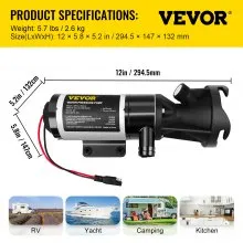 Bomba maceradora VEVOR RV, bombas de residuos de agua autocebantes de 12 V 12 GPM con conector RV y manguera, altura de elevación de 16 pies, liberación rápida de funcionamiento en seco de 60 s, enjuague de agua dulce y función de trituración manual, para yate RV