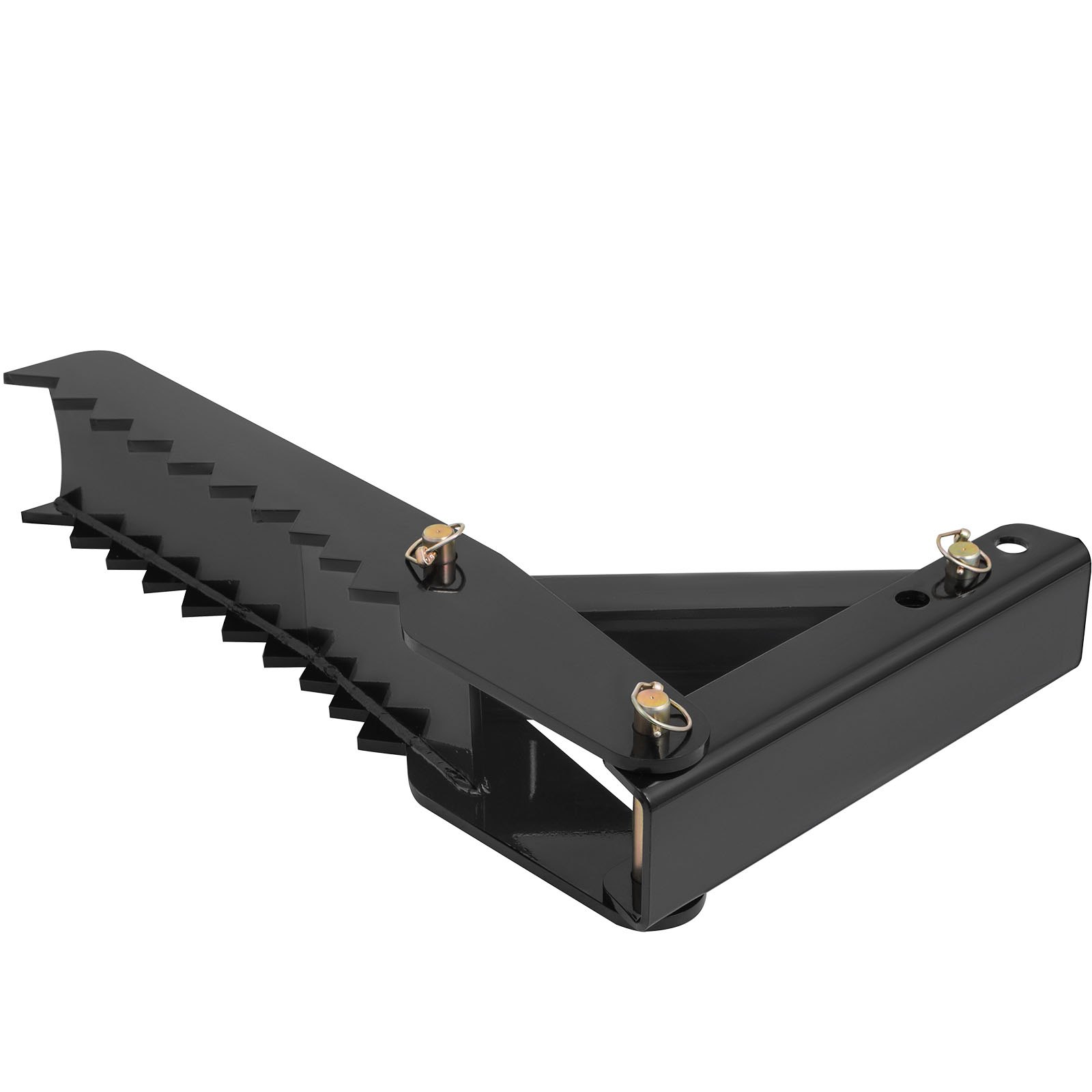 Accesorio de pulgar para excavadora VEVOR con dientes ajustables en un elegante acabado negro.