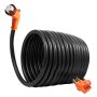 Cable de alimentación VEVOR RV en espiral negro de 50 A con conector naranja y enchufe de 3 clavijas sobre fondo blanco.