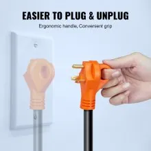 VEVOR Cable de alimentación para RV de 50 pies, 30 A, cable generador STW 3*10 AWG resistente, enchufe hembra NEMA TT-30P macho NEMA L5-30R, con mango indicador LED, adaptador de 15 A, para vehículos
