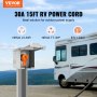 Cable de alimentación para vehículos recreativos VEVOR de 15 pies con NEMA L5-30R y TT-30P en uso cerca de un vehículo recreativo para suministro de energía al aire libre.