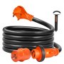 Cable de alimentación para RV VEVOR de 15 pies en color negro y naranja con conectores y correa