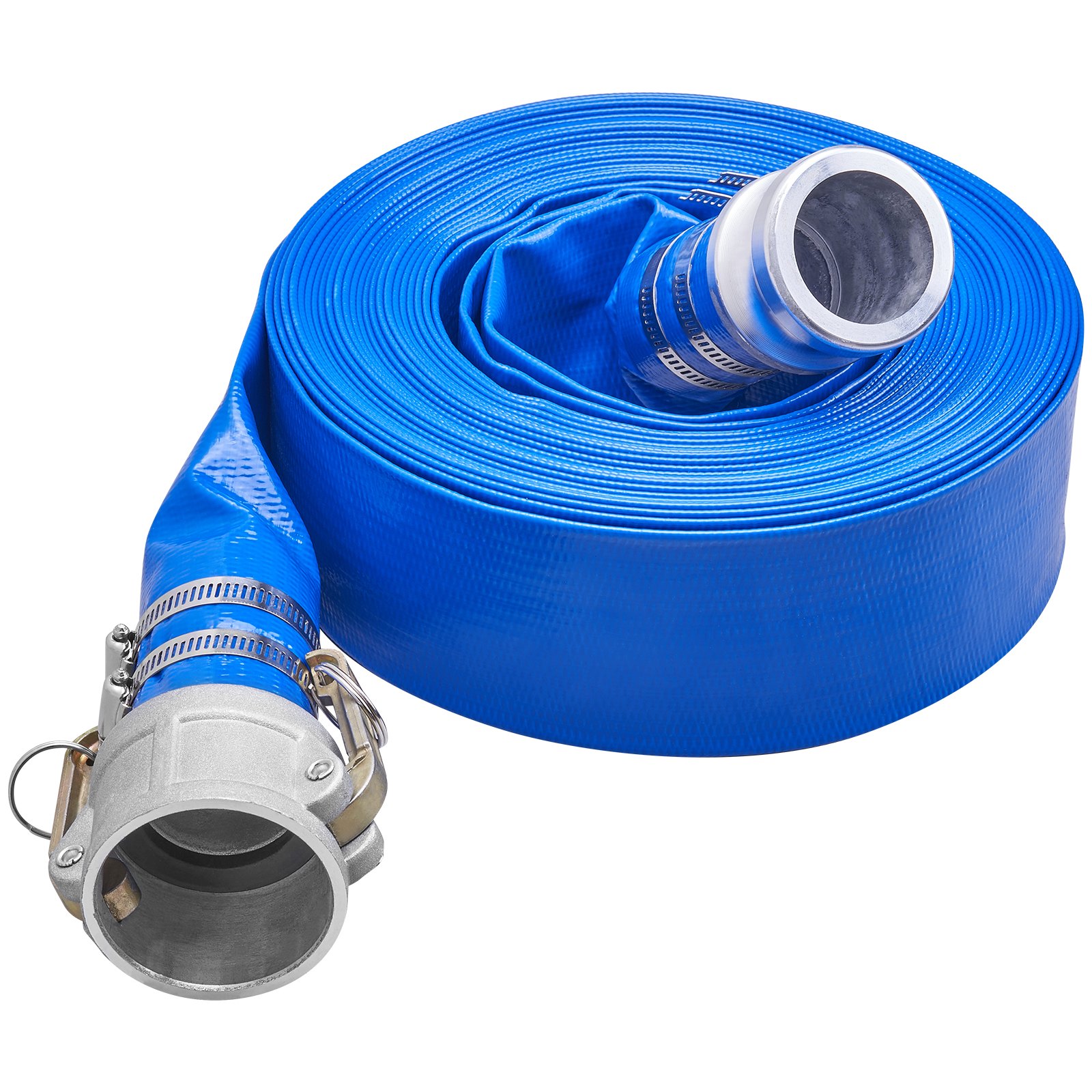 VEVOR Manguera de retrolavado, 2 pulgadas x 50 pies, manguera de descarga de piscina plana de PVC resistente con accesorios Camlock C y E de aluminio, abrazaderas, compatible con bombas, filtros de arena, para drenaje de aguas residuales de piscinas, azul