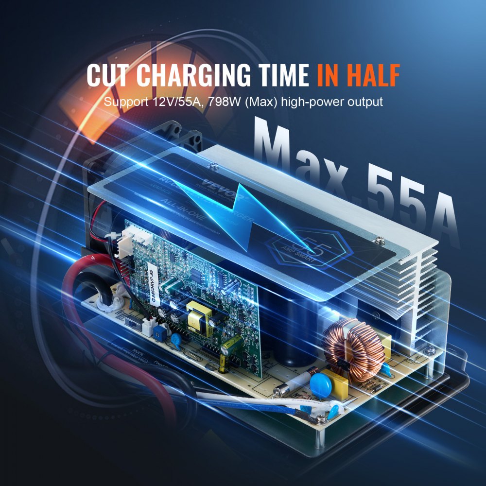 Conjunto de placa base VEVOR WF-8955-AD-MBA, 55 A, unidad de repuesto para convertidor de potencia de RV de tres etapas, compatible con baterías de litio-plomo-ácido, compatible con convertidores de las series WF-8955, Parallax 7145 y 7145