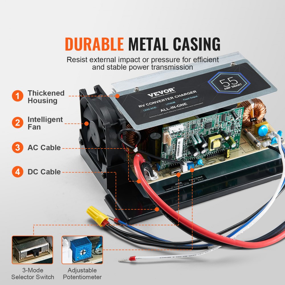 Conjunto de placa base VEVOR WF-8955-AD-MBA, 55 A, unidad de repuesto para convertidor de potencia de RV de tres etapas, compatible con baterías de litio-plomo-ácido, compatible con convertidores de las series WF-8955, Parallax 7145 y 7145