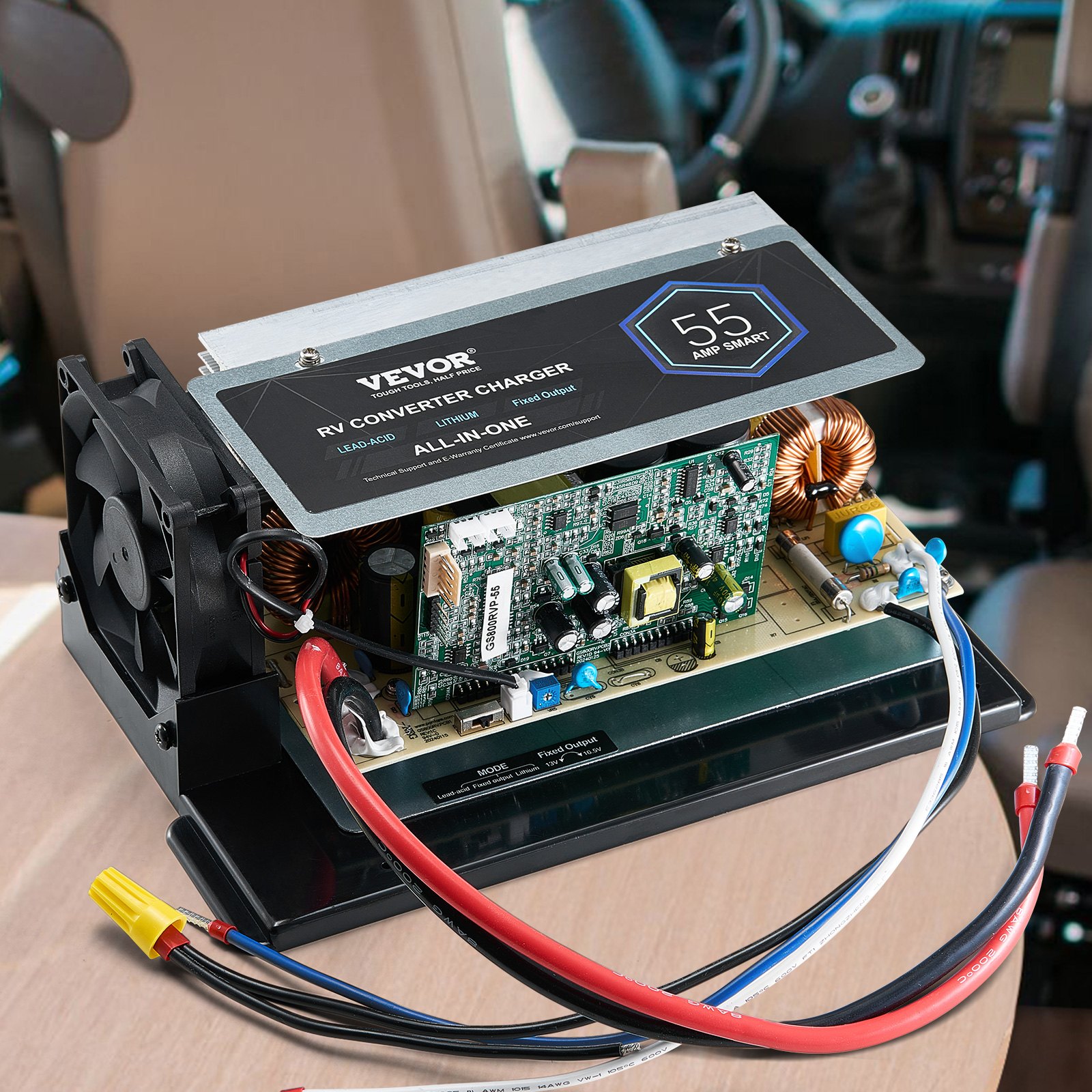 Conjunto de placa base VEVOR WF-8955-AD-MBA, 55 A, unidad de repuesto para convertidor de potencia de RV de tres etapas, compatible con baterías de litio-plomo-ácido, compatible con convertidores de las series WF-8955, Parallax 7145 y 7145