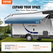 Reemplazo de tela para toldo de RV VEVOR, tela de 11'2" de largo para toldo de 12', tela resistente de PVC de 3 capas de 16 oz para toldo de caravana, toldo para exteriores impermeable y con protección UV para RV, remolque, autocaravana, azul degradado