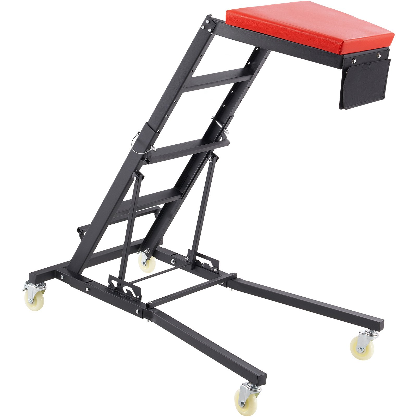Camilla superior para automóvil VEVOR con estructura de metal resistente, plataforma acolchada roja y cuatro ruedas giratorias.