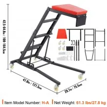 VEVOR Enredadera superior automotriz, enredadera de motor de 42.5 a 64.8 pulgadas, enredadera superior alta de 400 libras de capacidad, 4 ruedas giratorias, cubierta acolchada, enredadera plegable para el garaje del hogar, mantenimiento de reparación de talleres