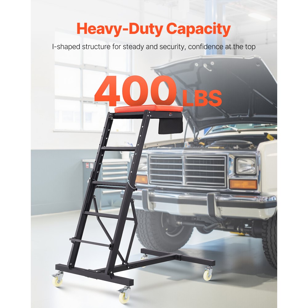 Camilla de taller VEVOR Automotive, con altura ajustable de 126 cm a 192 cm, capacidad de 181 kg, 4 ruedas giratorias, camilla de alta resistencia para reparación y mantenimiento de automóviles.