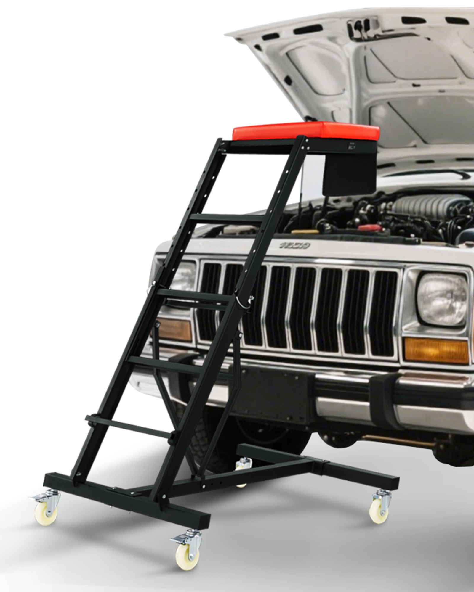 Camilla de taller VEVOR Automotive, con altura ajustable de 126 cm a 192 cm, capacidad de 181 kg, 4 ruedas giratorias, camilla de alta resistencia para reparación y mantenimiento de automóviles.