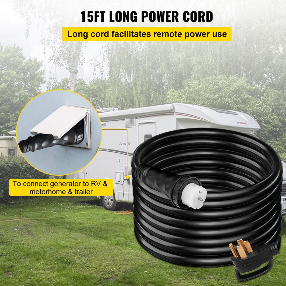 Cable de extensión para generador VEVOR que conecta el RV y la casa rodante con un cable de alimentación de 15 pies de largo