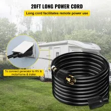 VEVOR BestWelder - Cable de extensión para generador, 20 pies, calibre 10, cable de extensión, 30 amperios, 125 V/250 V, cable SJTW, cable generador de 4 cables, cable generador de 4 cables