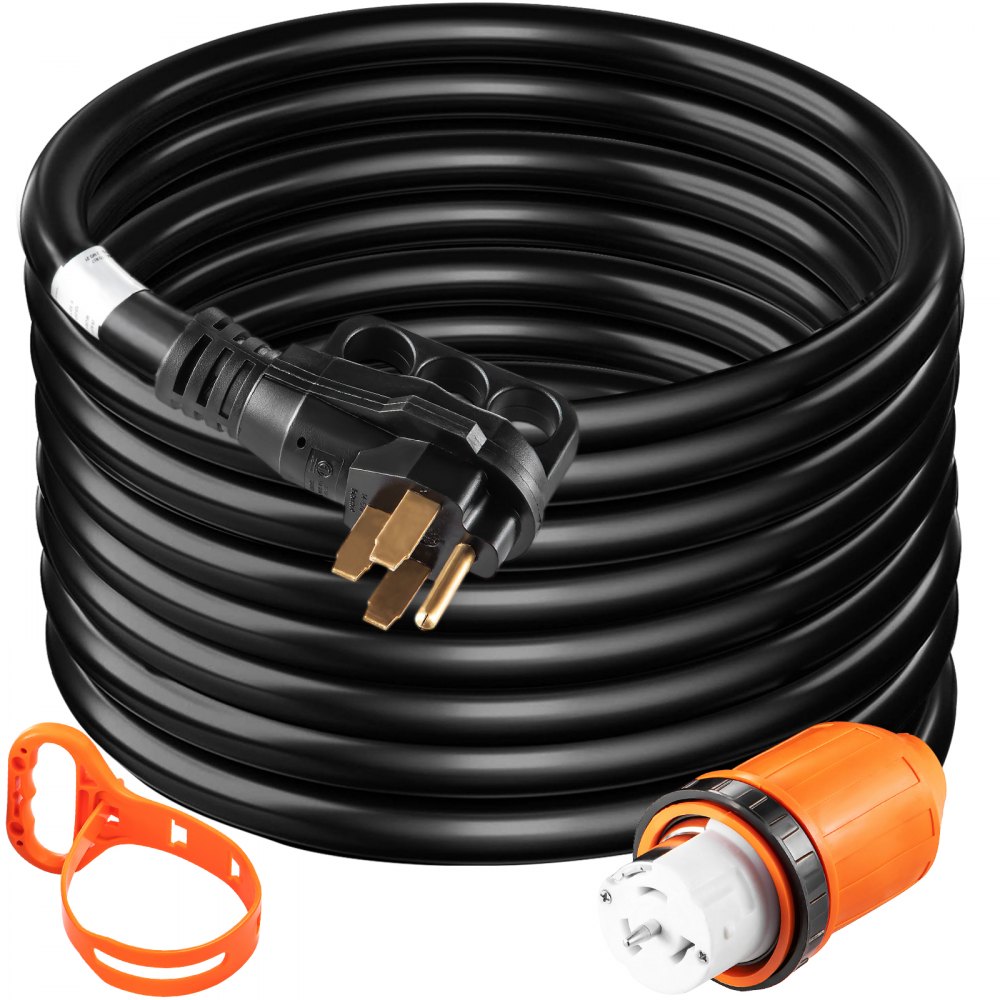 VEVOR Cable de generador resistente, cable de alimentación de generador de 20 pies, cable listado ETL de 50 amperios, cable negro de 12000 vatios, enchufe de generador SS2-50R, cable de extensión SS2-50P, cable de generador de 125/250 V con correa portátil