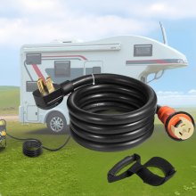 VEVOR Cable de generador resistente, cable de alimentación de generador de 25 pies, cable listado ETL de 50 amperios, cable negro de 12000 vatios, enchufe de generador SS2-50R, cable de extensión SS2-50P, cable de generador de 125/250 V con correa portátil
