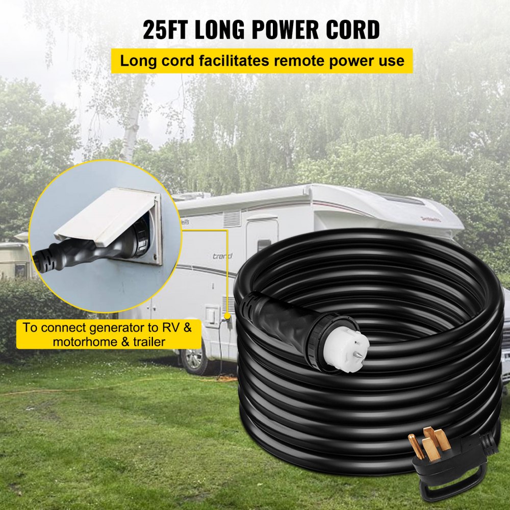 Cable de extensión para generador VEVOR de 50 amperios y 25 pies para conexión de vehículos recreativos, autocaravanas y remolques.