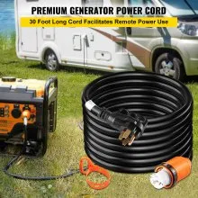 Cable de generador VEVOR, cable de alimentación de generador de 30' con clavija de entrada y salida del lado de la caja de entrada, cable de entrada estilo SS2-50R/CS6375 de 50 AMP, cable de extensión de 12000 W, cable de generador de energía de 125/250 V con correa